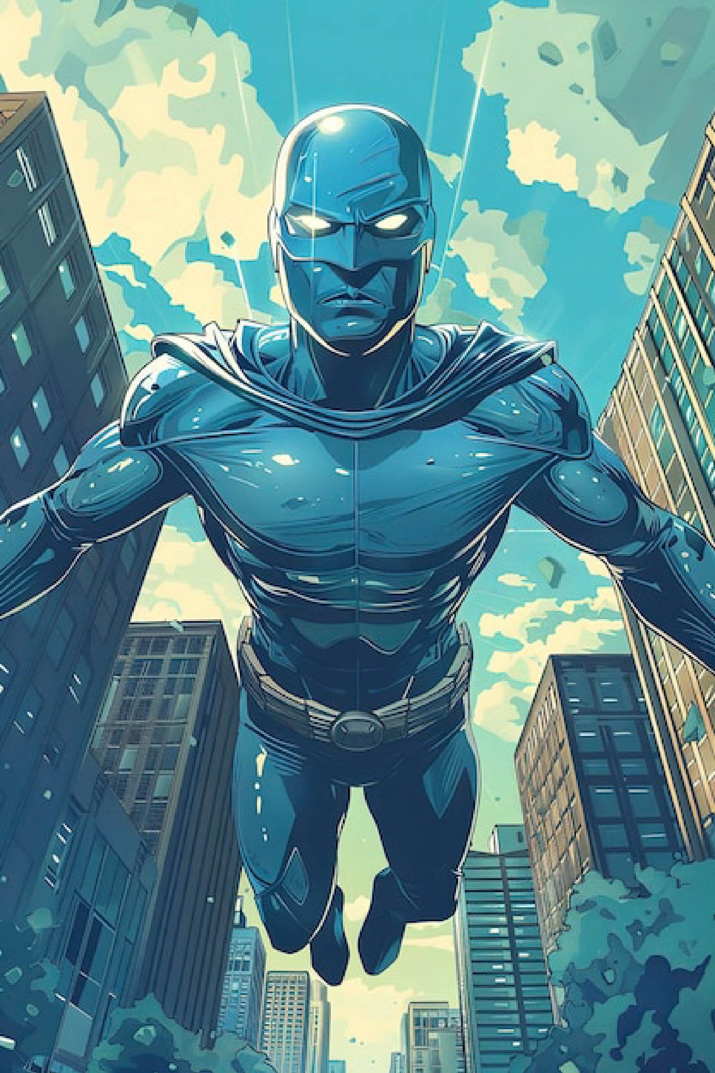 Flying Superhero Digital Artwork – Comic Style Wall Art