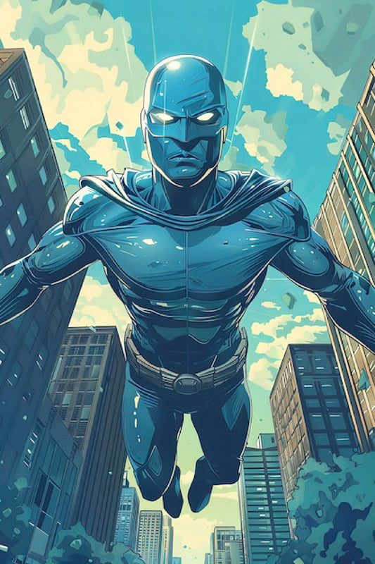 Flying Superhero Digital Artwork – Comic Style Wall Art