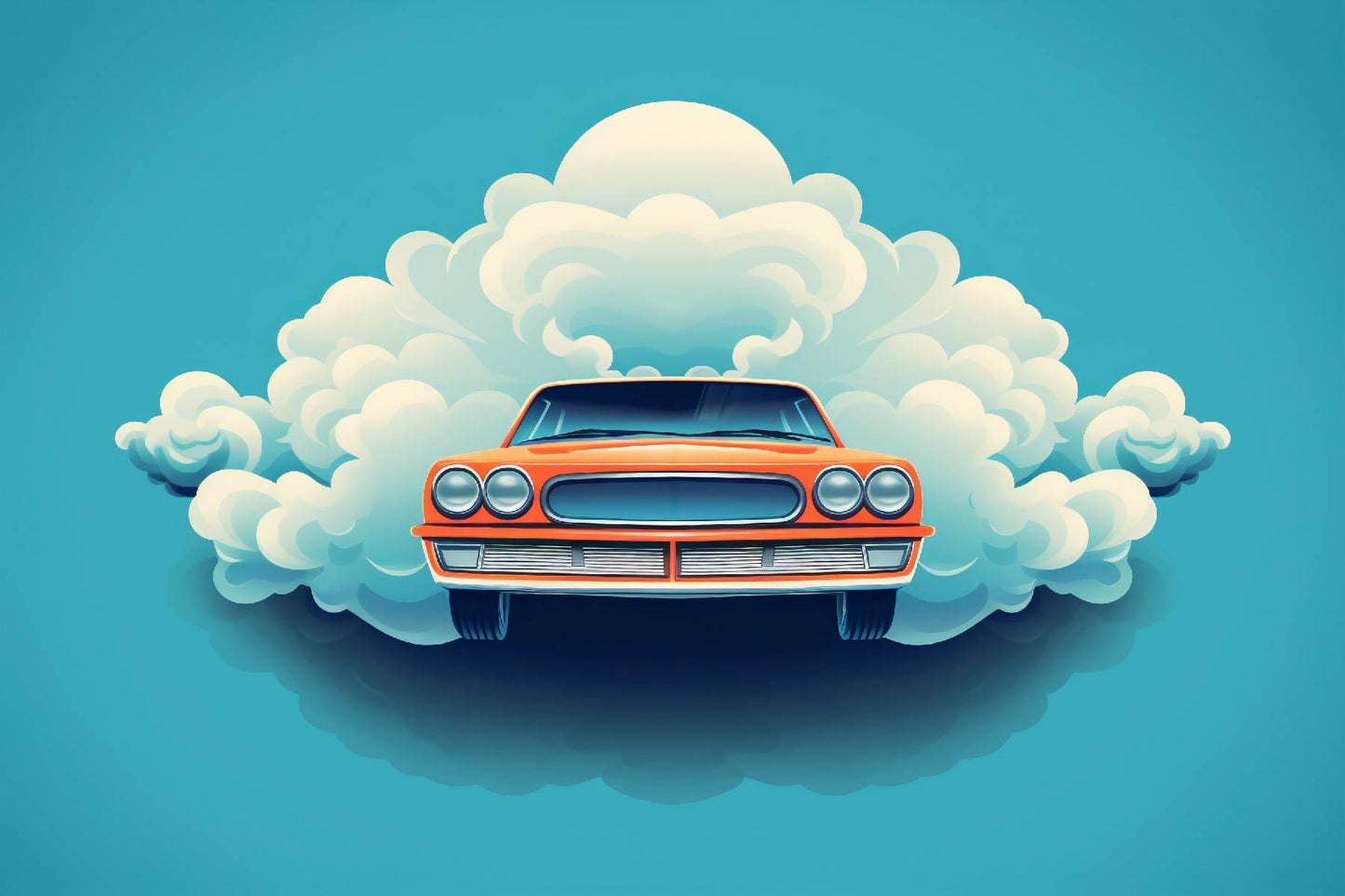 Automotive Digital Artwork – Classic Car Illustration with Surreal Sky