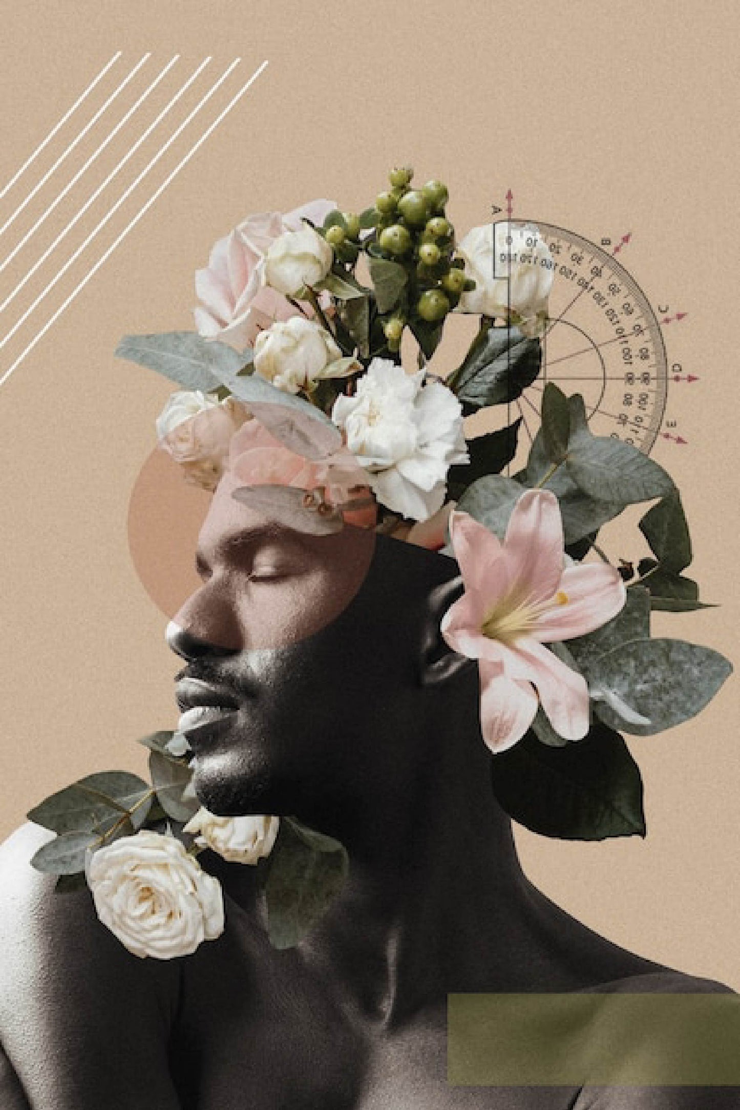 Surreal Botanical Headpiece Digital Collage Artwork