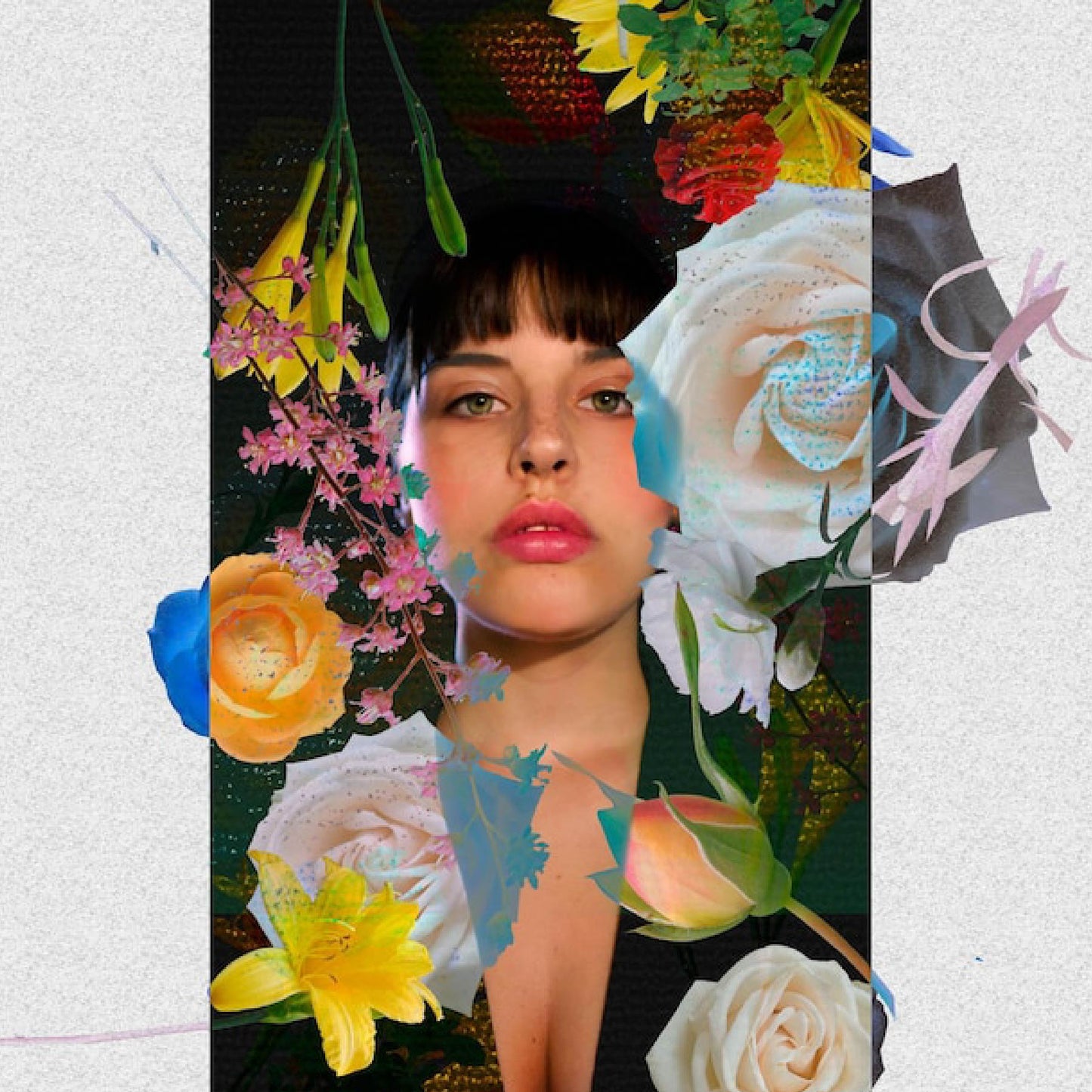 Floral Portrait Digital Artwork with Vibrant Roses and Lilies