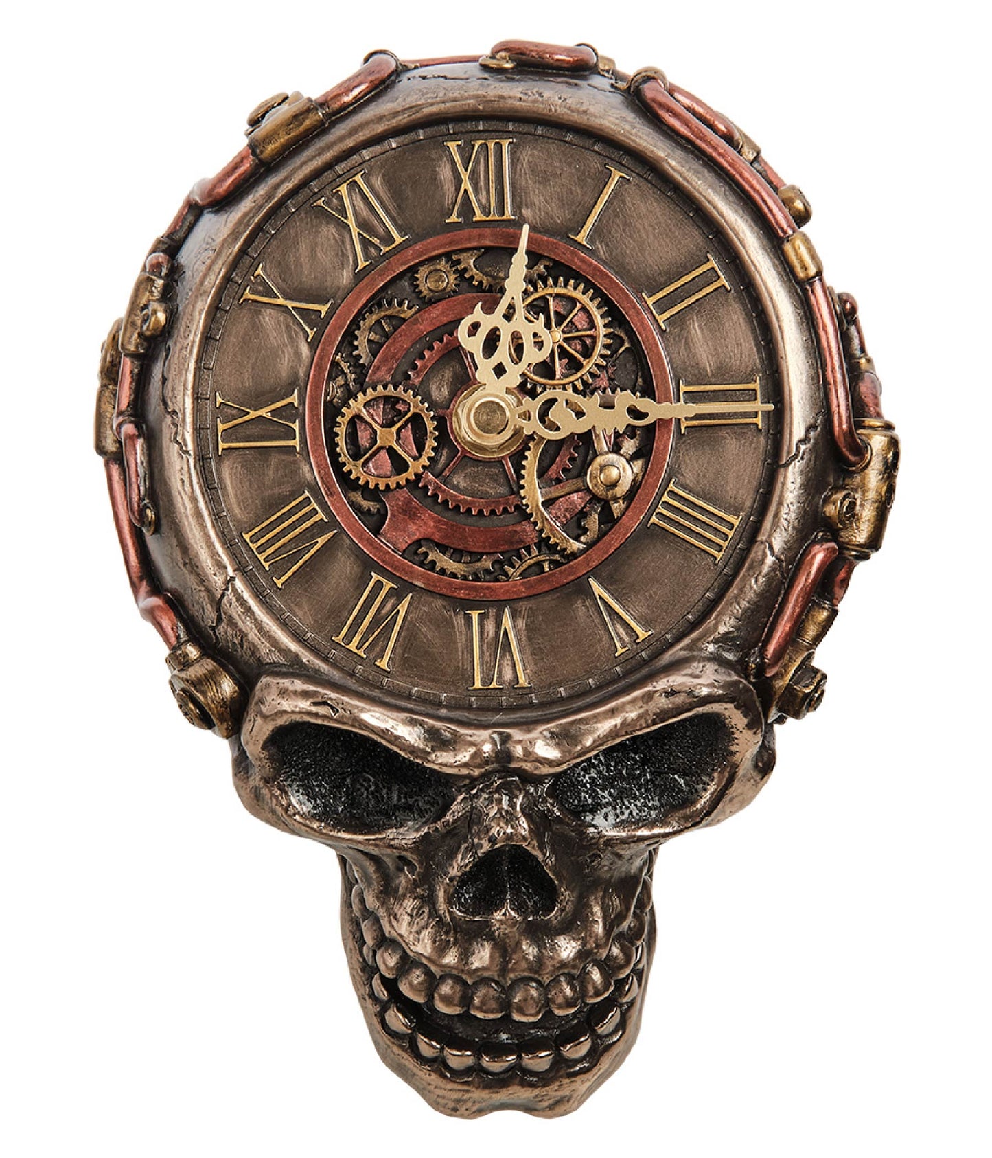 Steampunk Skull Clock Digital Artwork – Gothic Elegance in Bronze