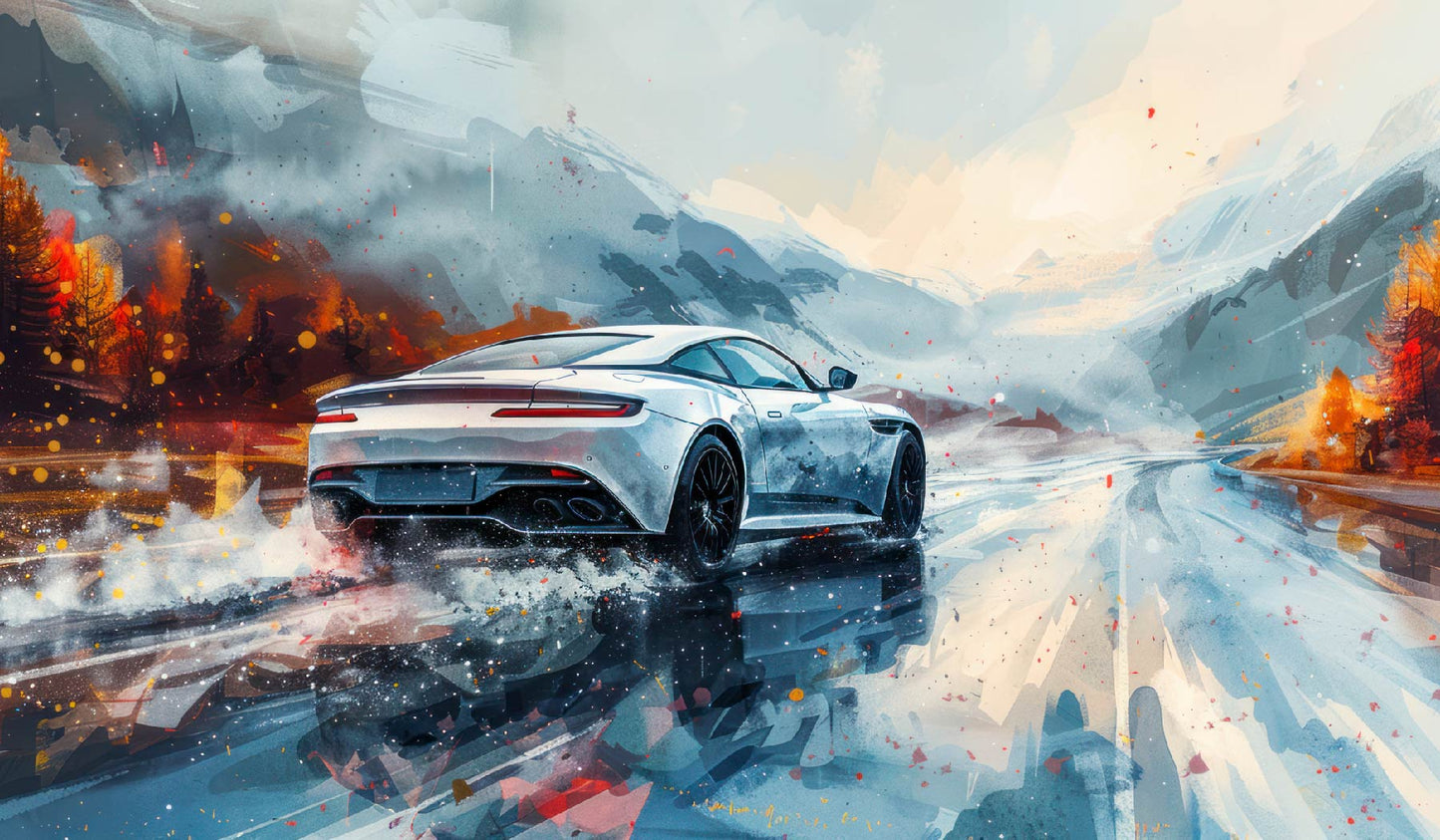 Digital Artwork of a Sports Car on a Mountain Road