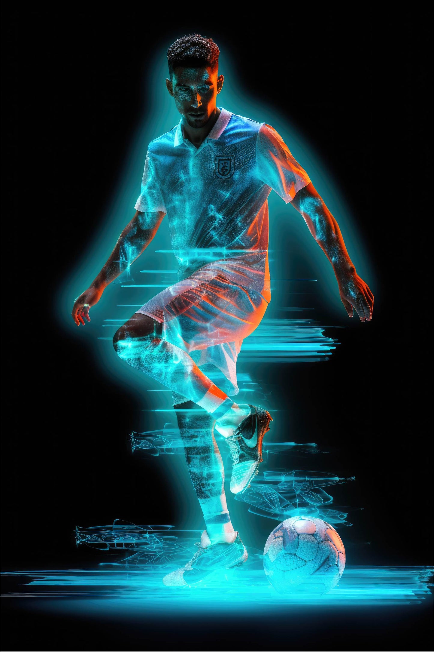 Football Digital Artwork with Futuristic Motion Effects