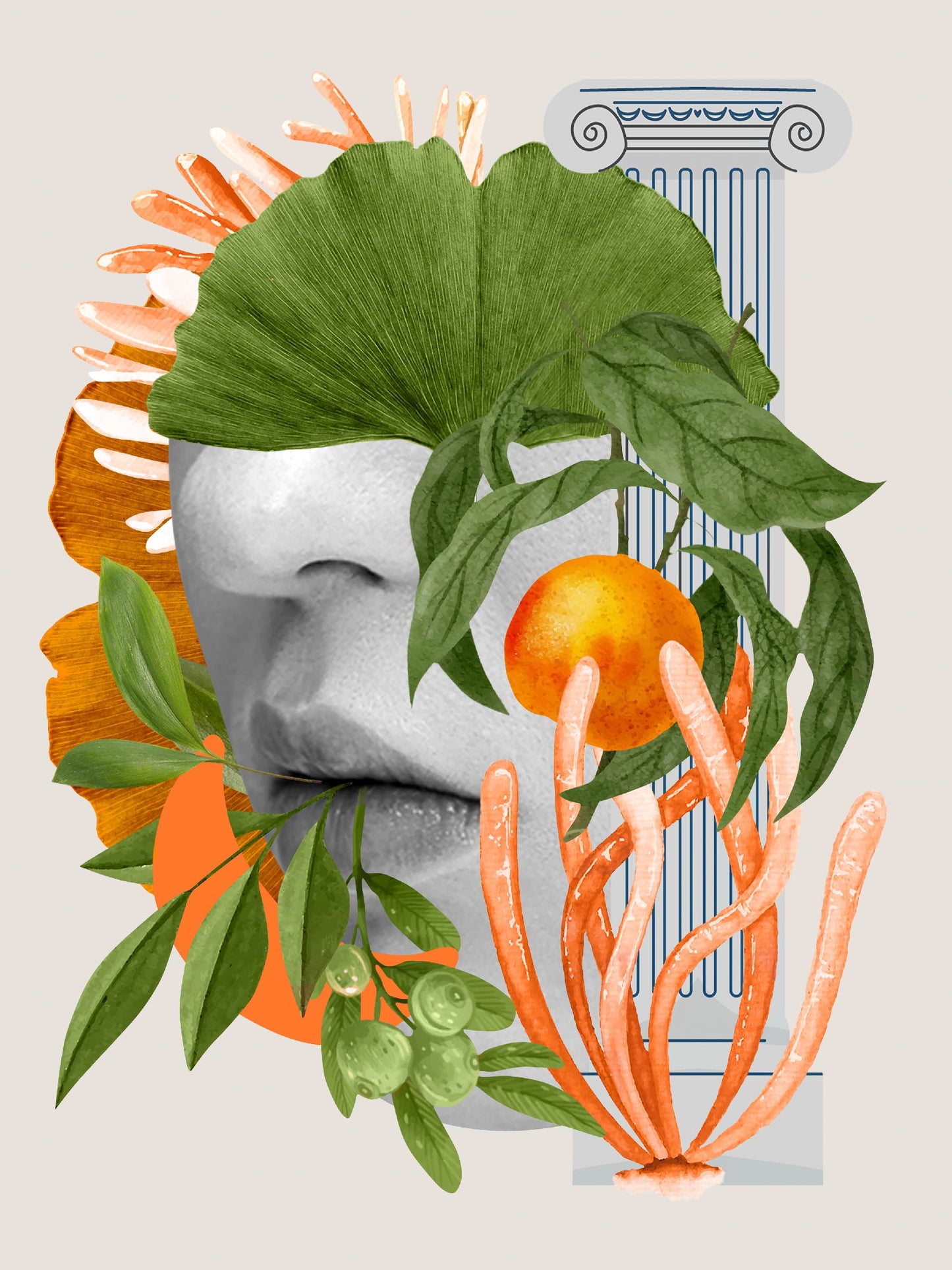 Classical and Botanical Fusion Digital Artwork