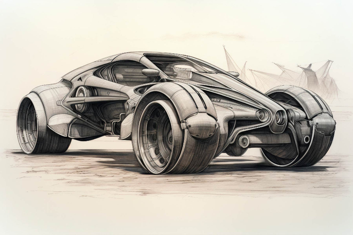 Futuristic Car Digital Artwork Concept Sketch