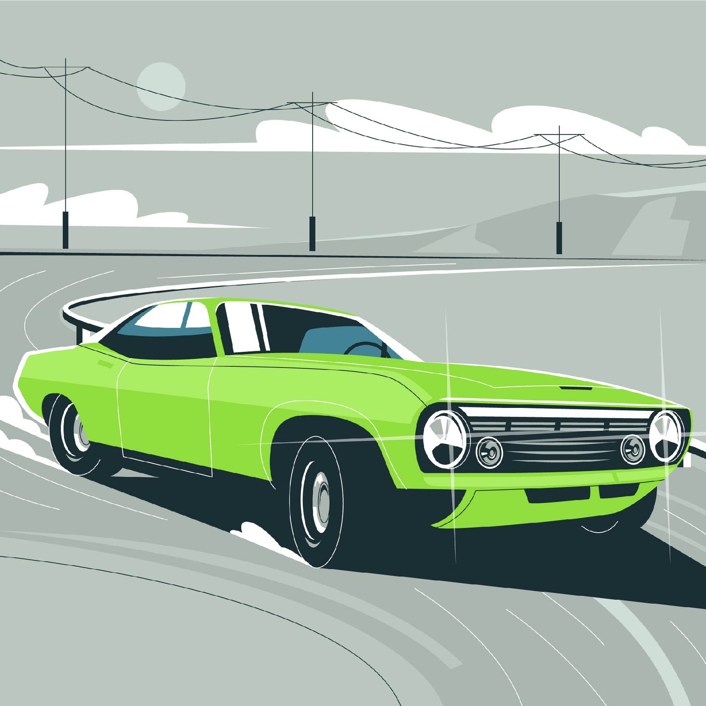 Classic Muscle Car Digital Artwork – Racing Car Illustration