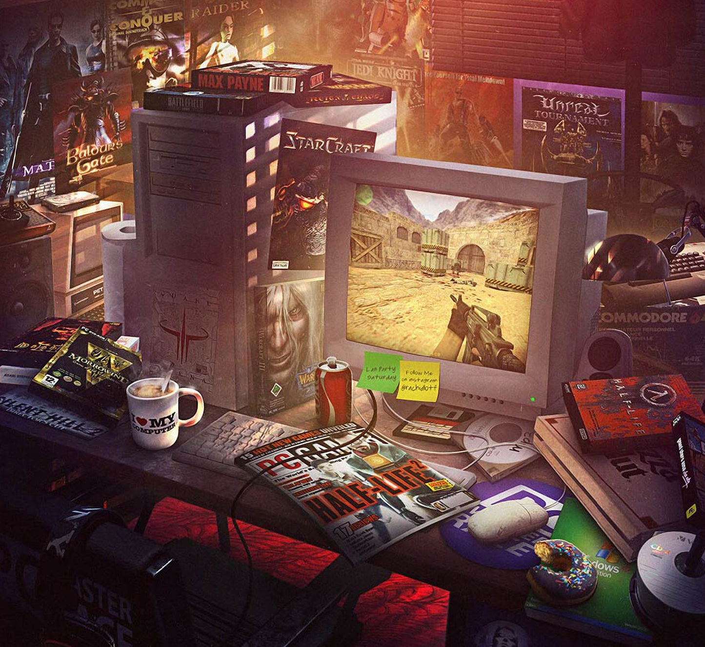 Nostalgic Gaming Digital Artwork – Old School PC Setup