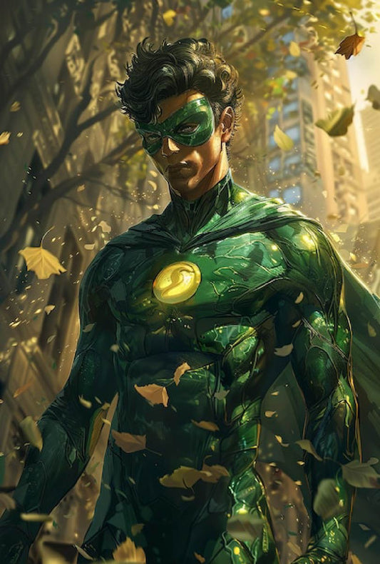 Green Superhero Digital Artwork – Modern Fantasy Illustration