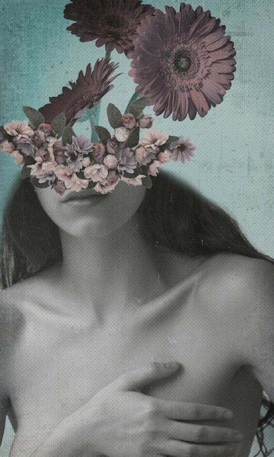 Floral Portrait Artwork - Surreal Woman with Flowers