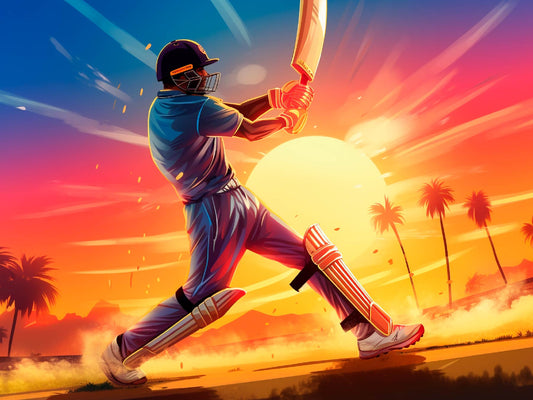 Cricket Digital Artwork - Sunset Power Shot on the Field