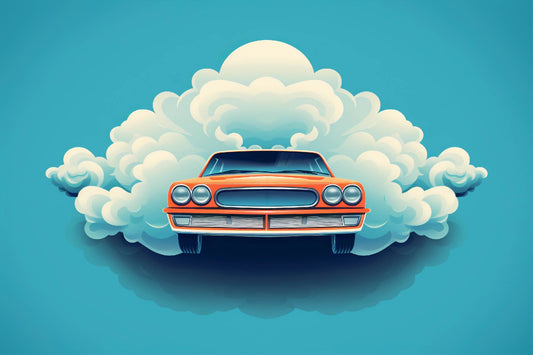 Automotive Digital Artwork – Classic Car Illustration with Surreal Sky