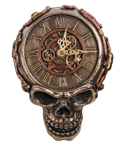 Steampunk Skull Clock Digital Artwork – Gothic Elegance in Bronze