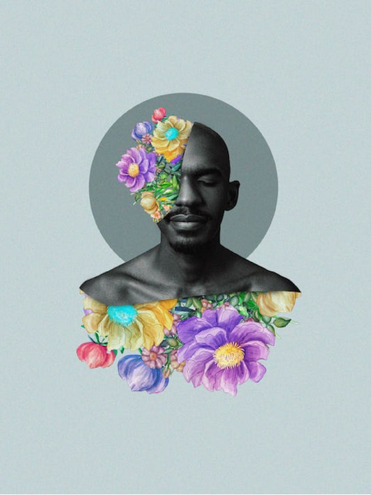 Floral Head Digital Artwork – Minimalist Surreal Portrait