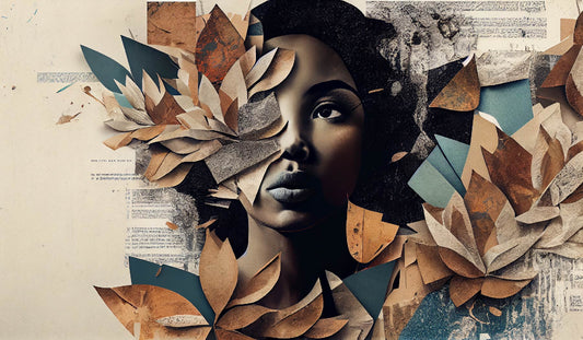 Abstract Portrait Digital Artwork with Textured Leaves