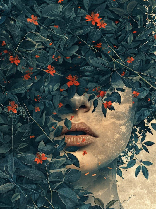 Floral Fusion Digital Artwork – Face in the Leaves