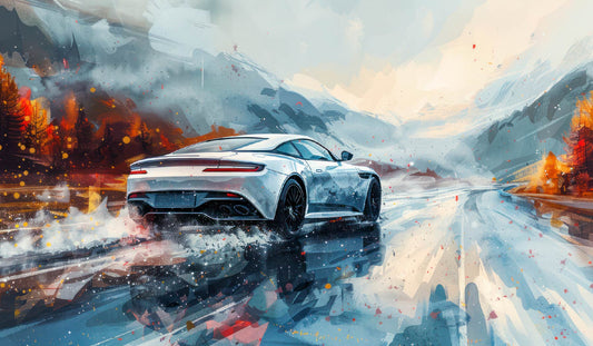 Digital Artwork of a Sports Car on a Mountain Road