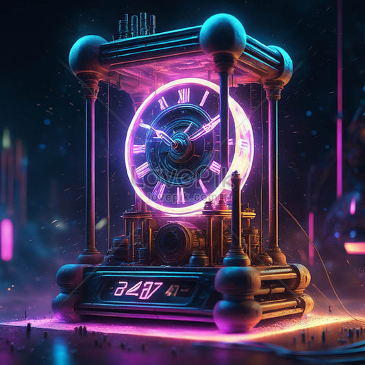 Luxury Futuristic Neon Clock Digital Artwork