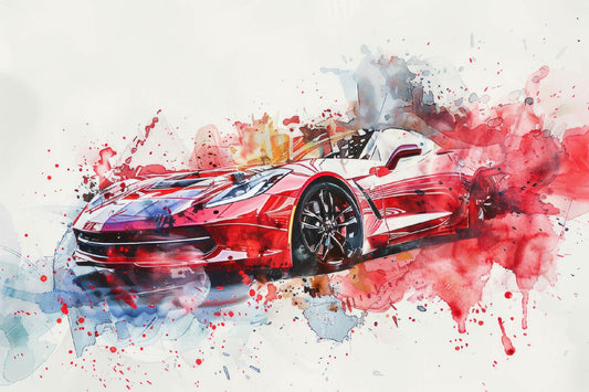 Dynamic Red Car Digital Painting Artwork