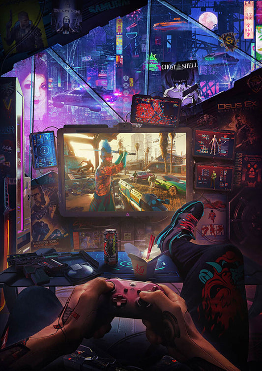 Cyberpunk Gaming Room Digital Artwork