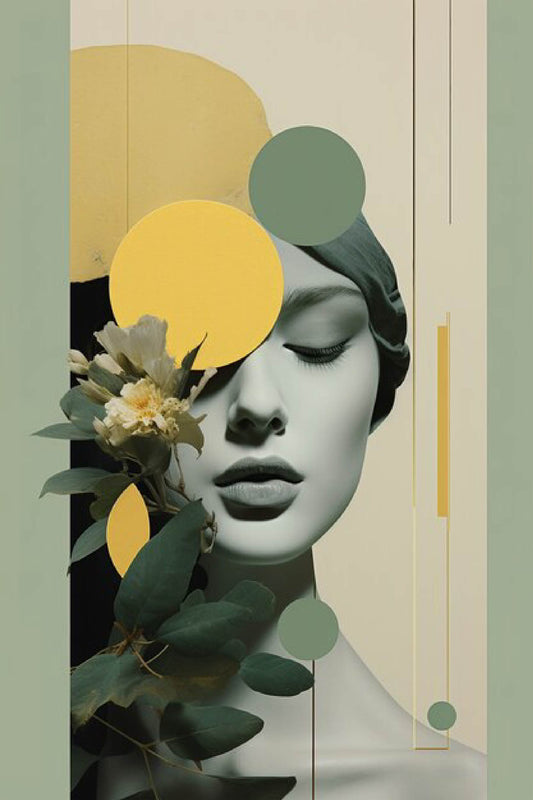Modern Abstract Portrait Digital Artwork with Nature Motifs