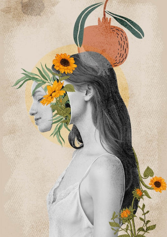Modern Surrealist Digital Artwork with Female Profile