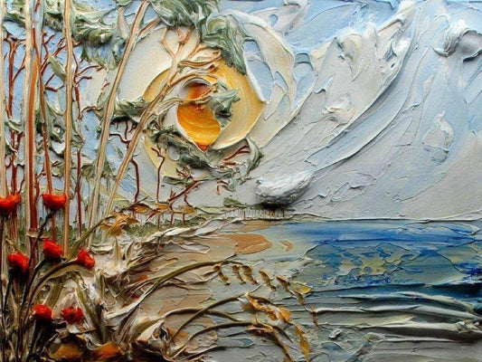 Luxury Coastal Sunset Artwork – Textured Seaside Serenity