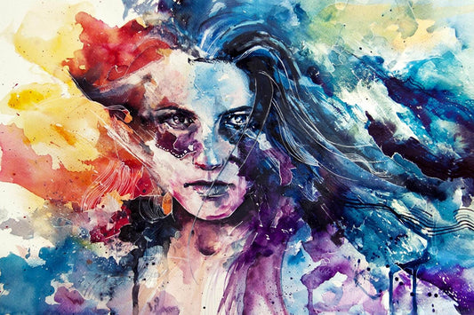 Luxury Watercolor Portrait Digital Artwork – Abstract Female Expression