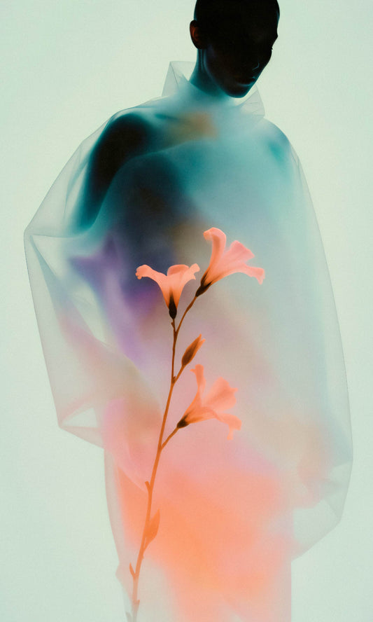 Ethereal Figure with Flowers Digital Artwork
