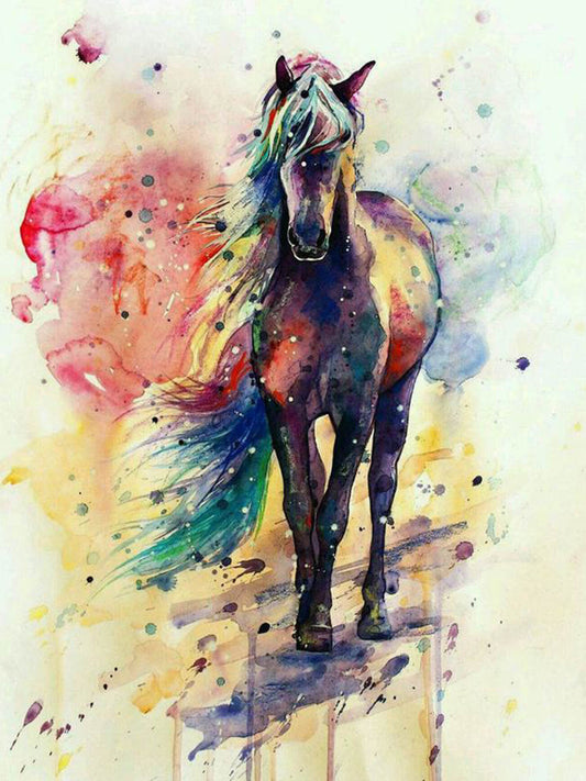 Abstract Horse Digital Artwork in Multicolor Watercolor