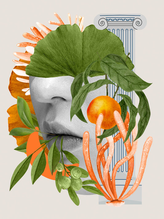 Classical and Botanical Fusion Digital Artwork