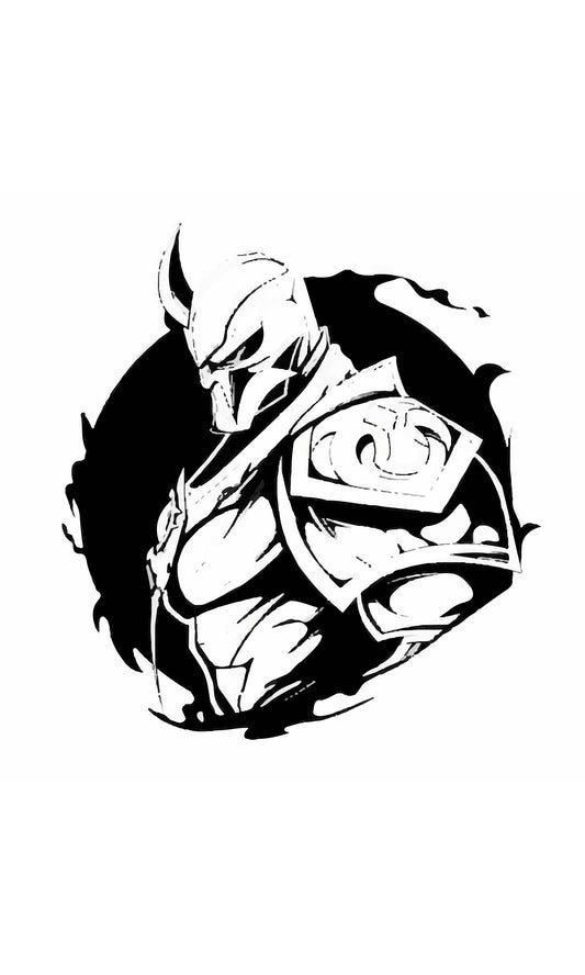 Medieval Armored Warrior Digital Artwork in Black & White