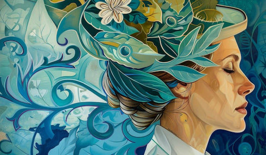 Botanical Serenity Woman Portrait Digital Artwork