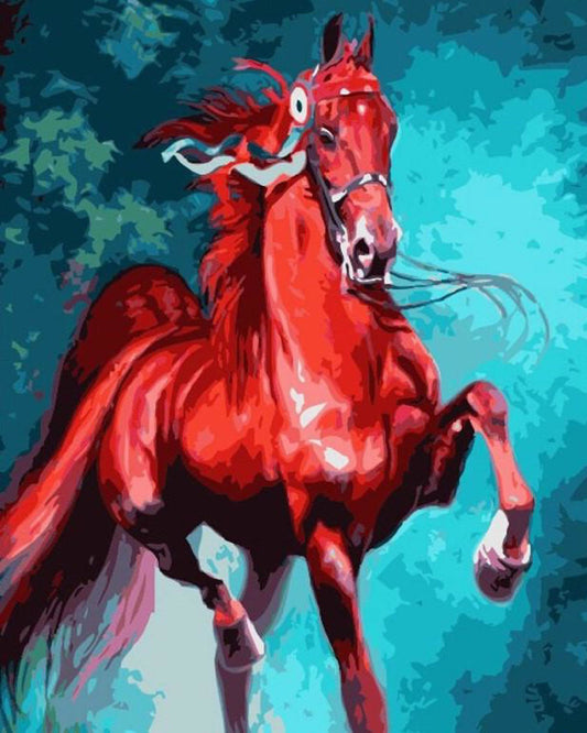 Crimson Charge Dynamic Horse Digital Artwork