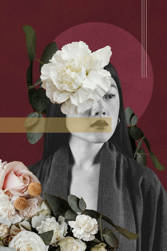 Abstract Floral Portrait Digital Artwork – Aesthetic Home Decoration