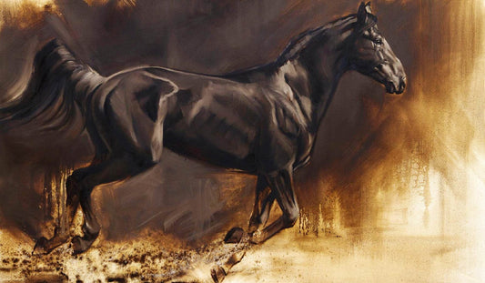 Luxury Horse Artwork – Black Stallion in Motion